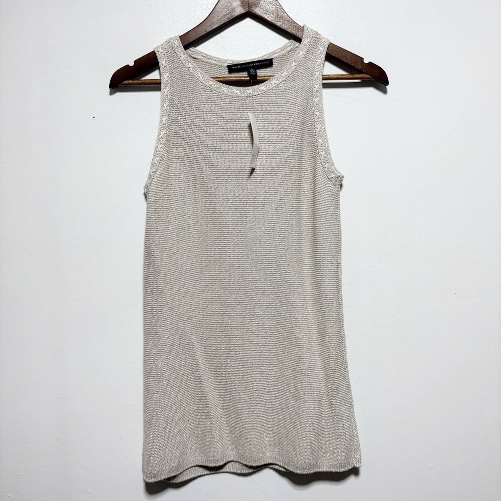 White House Black Market Sweater Womens S Beige Gold Metallic Sleeveless Tunic
